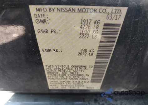 2017 Nissan Altima 2.5 S z USA, uszkodzony, nr VIN 1N4AL3AP2HN344202